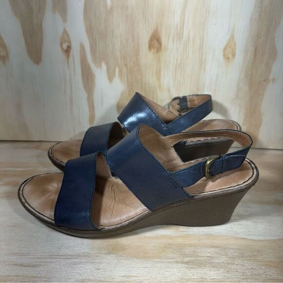 Born Black Leather Wedge Sandals Women’s Size 13 - Picture 1 of 9